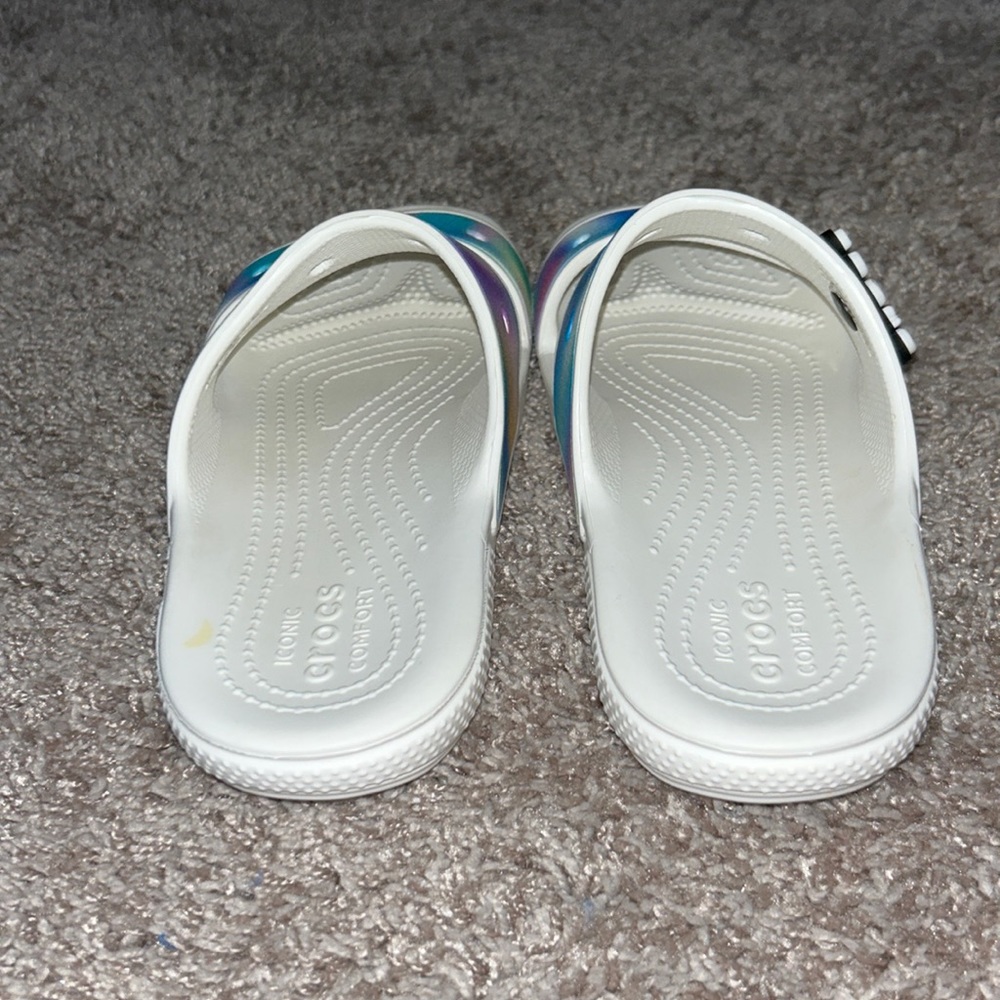 Crocs Classic Slide Double Strap Slip On Sandals Solar Rainbow Womens Size 8 - Picture 4 of 6